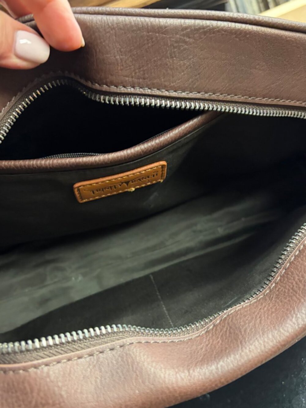 Trinity Ranch Brown Hair-On Cowhide Fleur-de-Lis Satchel Crossbody Bag - Picture 4 of 6